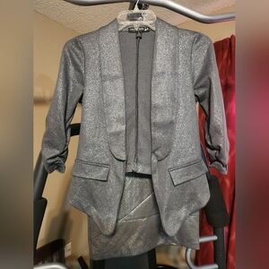 Shimmering Gray Blazer and Skirt Set
